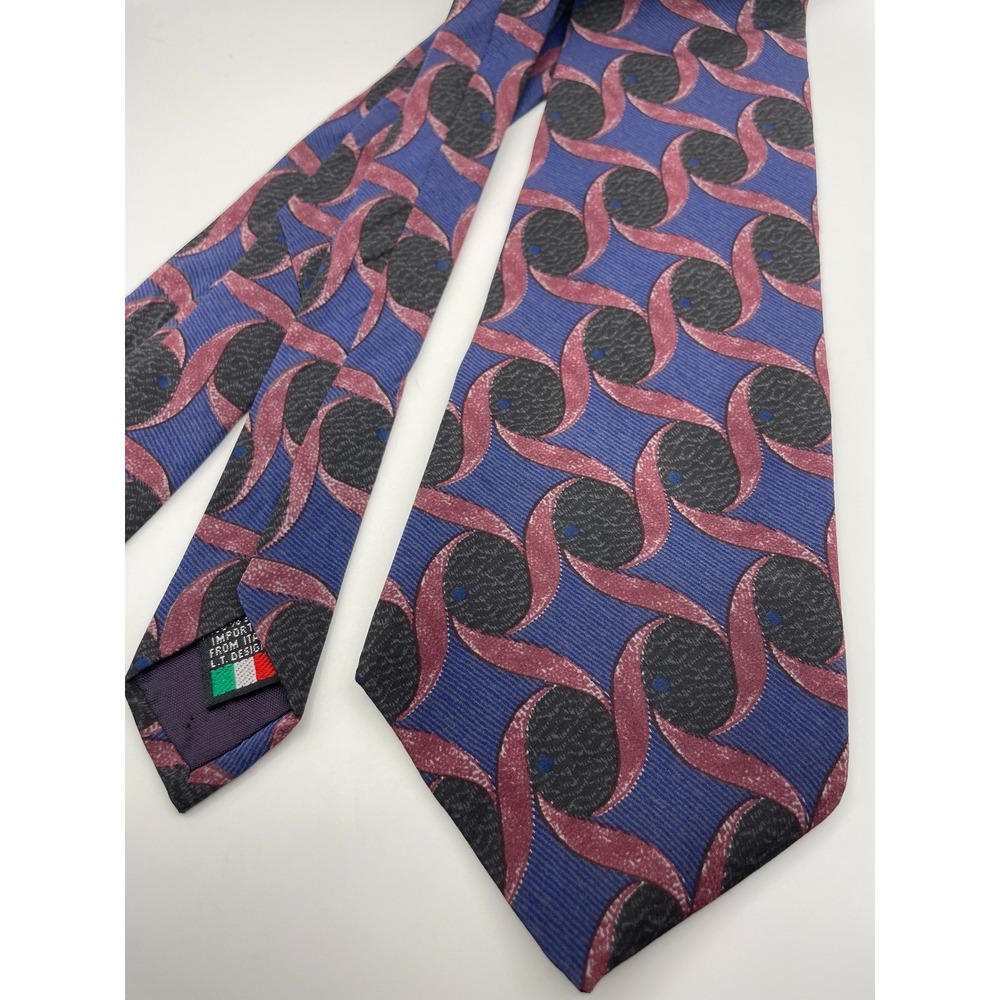 The Kensington Collection HB Taylor Silk Tie Blue Burgundy Geometric Italy Made